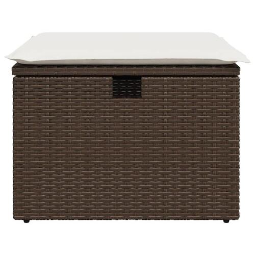 Haveskammel med hynde 55x55x37 cm polyrattan brun