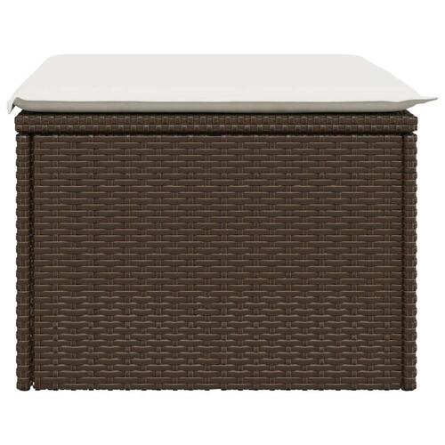 Haveskammel med hynde 55x55x37 cm polyrattan brun