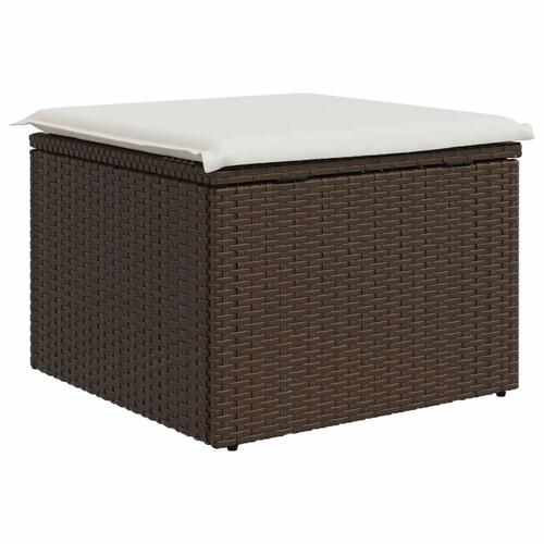 Haveskammel med hynde 55x55x37 cm polyrattan brun