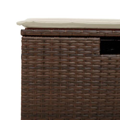 Haveskammel med hynde 55x55x37 cm polyrattan brun