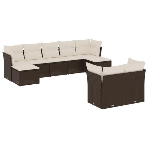 Sofasæt til haven 9 dele med hynder polyrattan brun