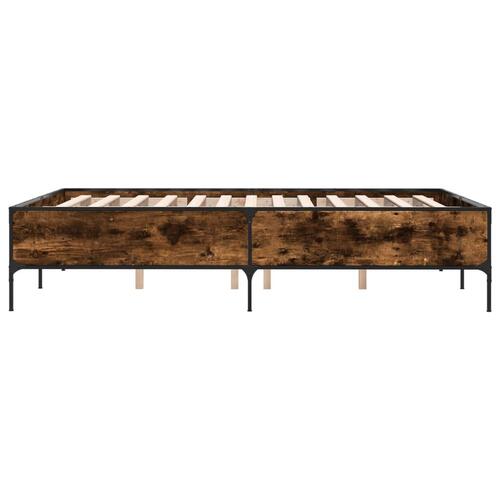 Sengestel 135x190cm konstrueret træ og metal røget egetræsfarve