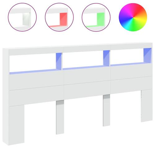 Sengegavl med opbevaring og LED-lys 200x17x102 cm hvid