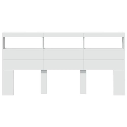 Sengegavl med opbevaring og LED-lys 200x17x102 cm hvid