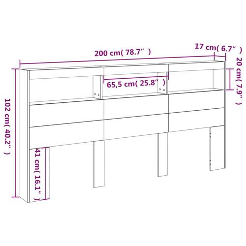 Sengegavl med opbevaring og LED-lys 200x17x102 cm hvid