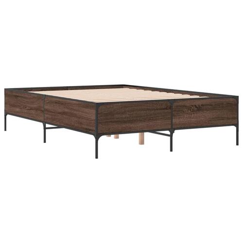 Sengestel 135x190 cm konstrueret træ og metal brun egetræsfarve