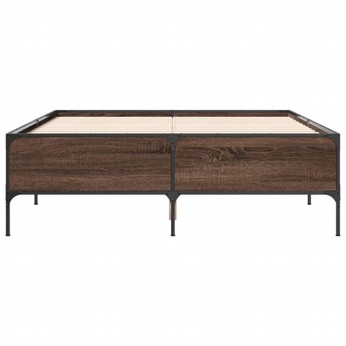 Sengestel 135x190 cm konstrueret træ og metal brun egetræsfarve