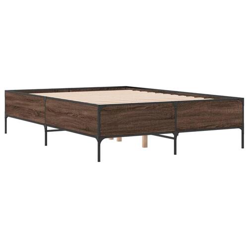 Sengestel 135x190 cm konstrueret træ og metal brun egetræsfarve