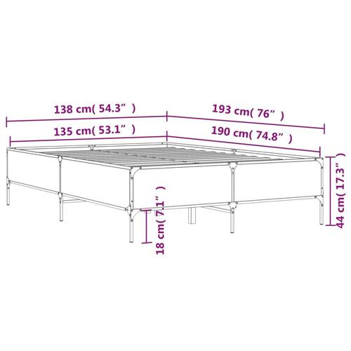 Sengestel 135x190 cm konstrueret træ og metal brun egetræsfarve