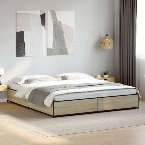 Sengestel 180x200 cm konstrueret træ og metal sonoma-eg