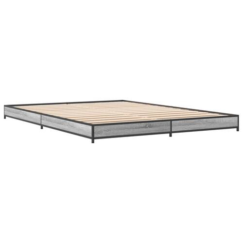 Sengestel 135x190 cm konstrueret træ og metal grå sonoma-eg