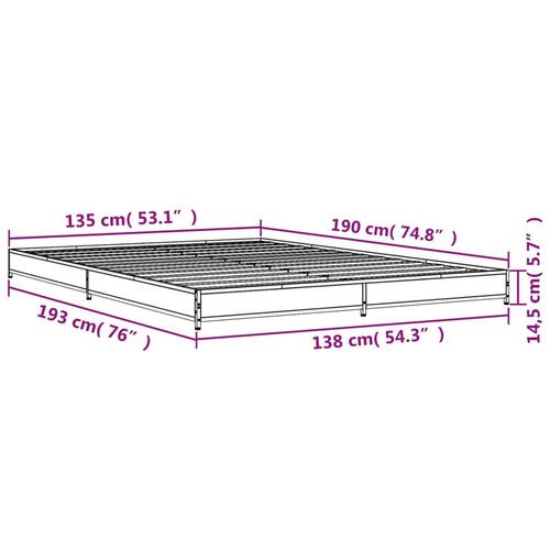 Sengestel 135x190 cm konstrueret træ og metal grå sonoma-eg