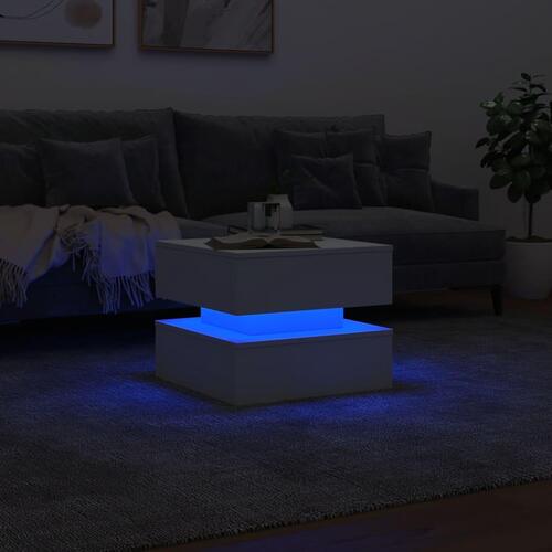 Sofabord med LED-lys 50x50x40 cm hvid