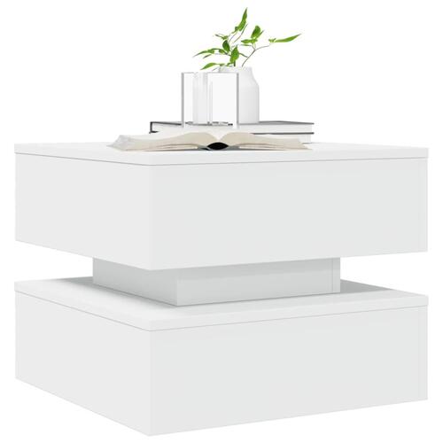 Sofabord med LED-lys 50x50x40 cm hvid