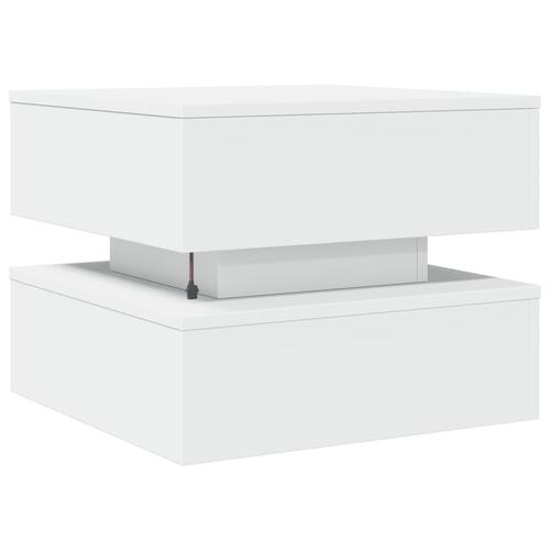 Sofabord med LED-lys 50x50x40 cm hvid