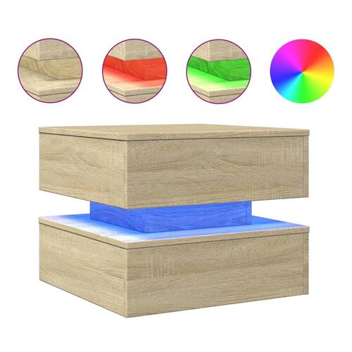 Sofabord med LED-lys 50x50x40 cm sonoma-eg