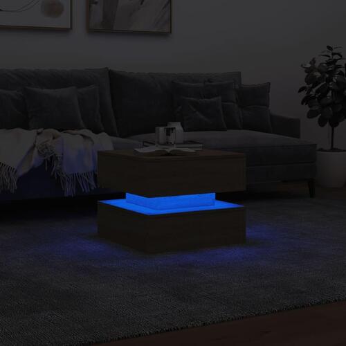 Sofabord med LED-lys 50x50x40 cm sonoma-eg