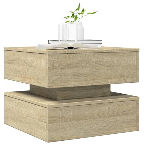 Sofabord med LED-lys 50x50x40 cm sonoma-eg