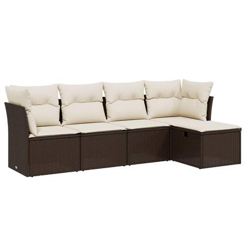 Sofasæt til haven 5 dele med hynder polyrattan brun
