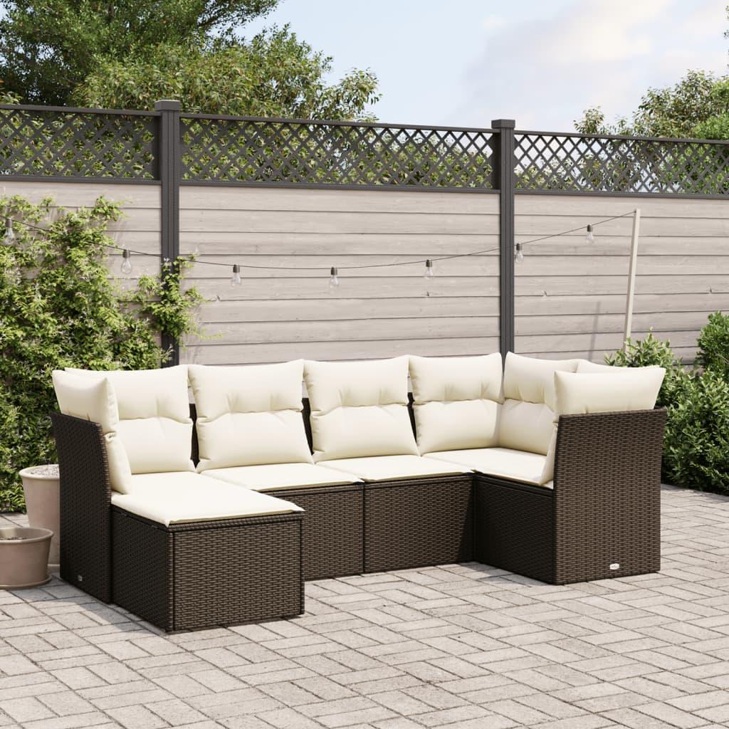 Sofasæt til haven 6 dele med hynder polyrattan brun