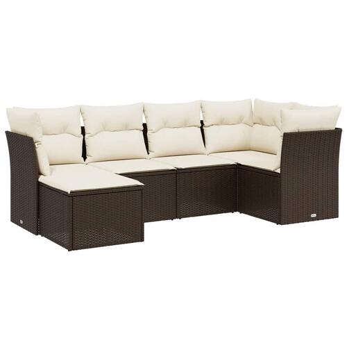Sofasæt til haven 6 dele med hynder polyrattan brun