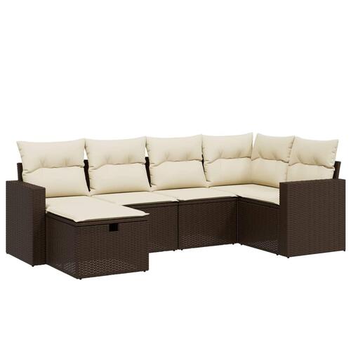 Sofasæt til haven 6 dele med hynder polyrattan brun