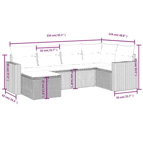 Sofasæt til haven 6 dele med hynder polyrattan brun