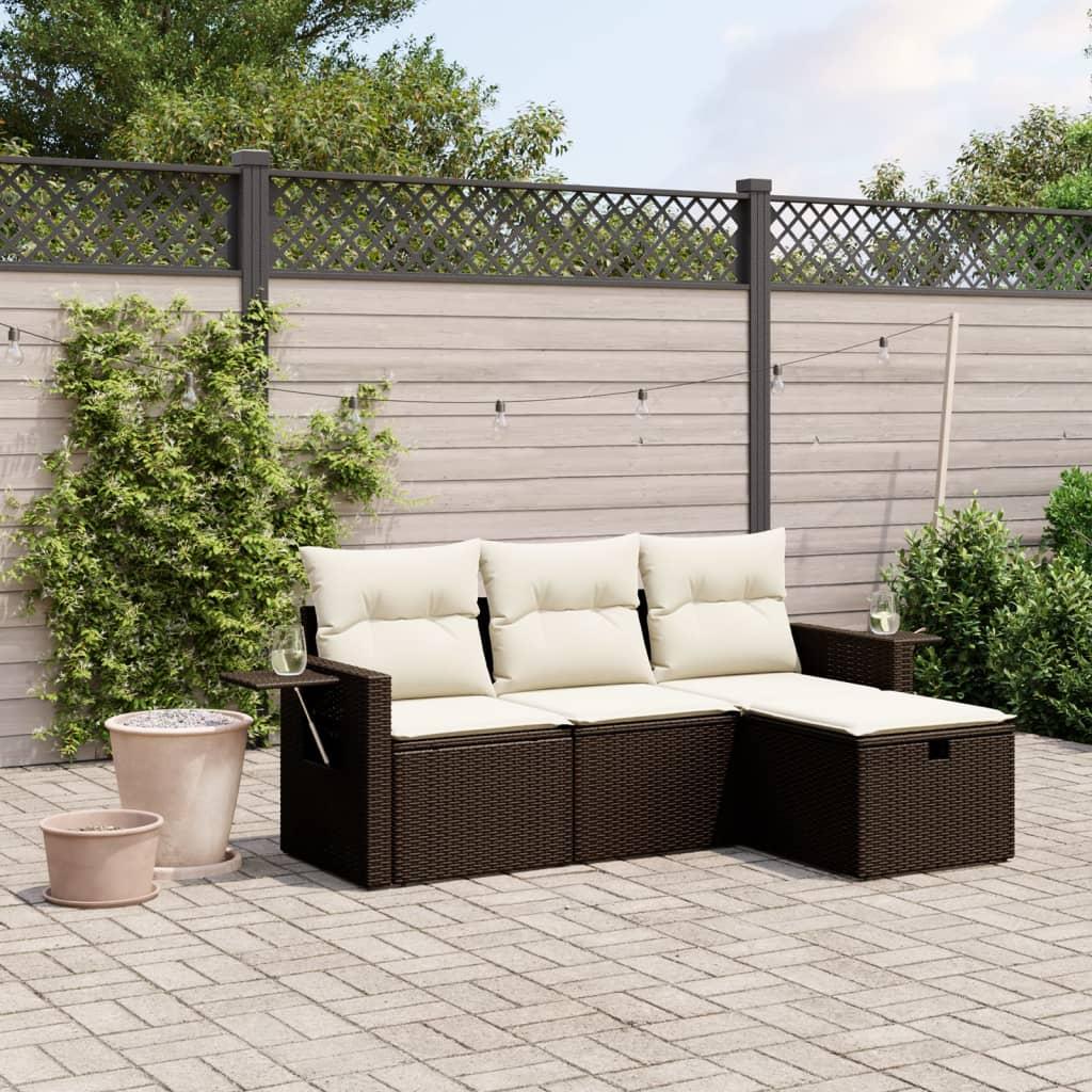 Sofasæt til haven 4 dele med hynder polyrattan brun