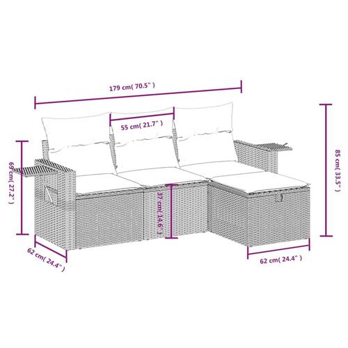 Sofasæt til haven 4 dele med hynder polyrattan brun