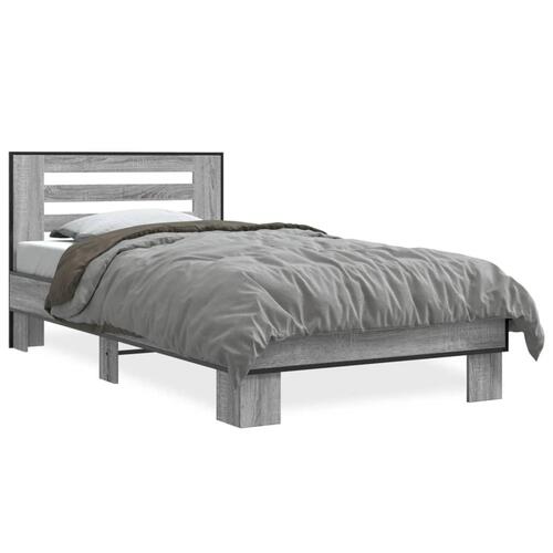 Sengeramme 90x200 cm konstrueret træ og metal grå sonoma-eg
