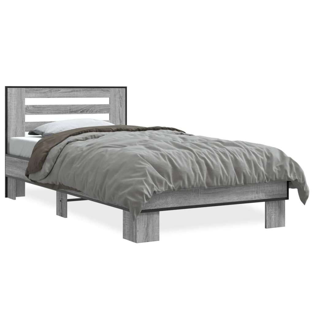 Sengeramme 90x200 cm konstrueret træ og metal grå sonoma-eg