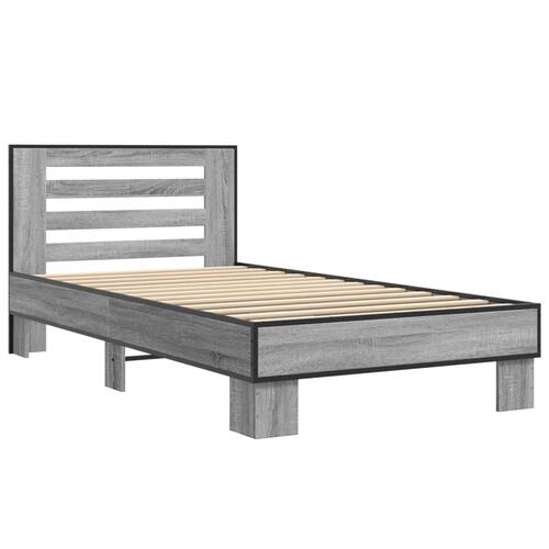 Sengeramme 90x200 cm konstrueret træ og metal grå sonoma-eg