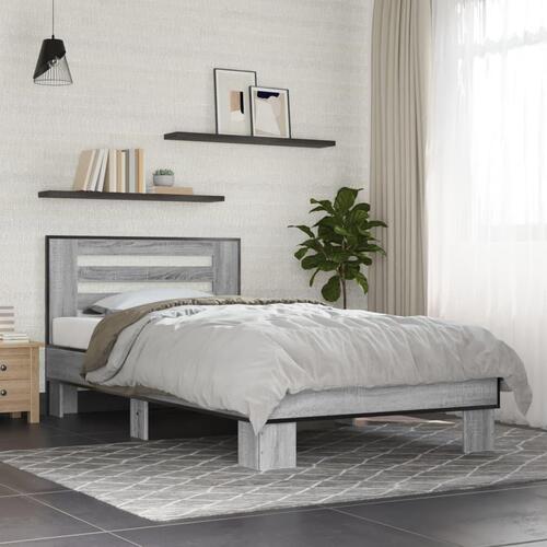 Sengeramme 90x200 cm konstrueret træ og metal grå sonoma-eg