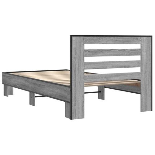 Sengeramme 90x200 cm konstrueret træ og metal grå sonoma-eg