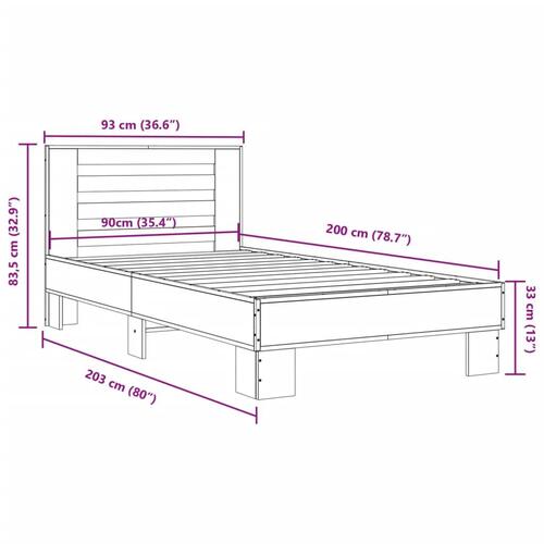 Sengeramme 90x200 cm konstrueret træ og metal grå sonoma-eg