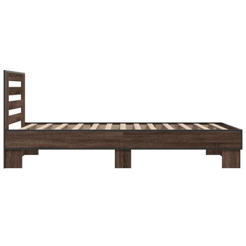 Sengeramme 90x190 cm konstrueret træ og metal brun egetræsfarve