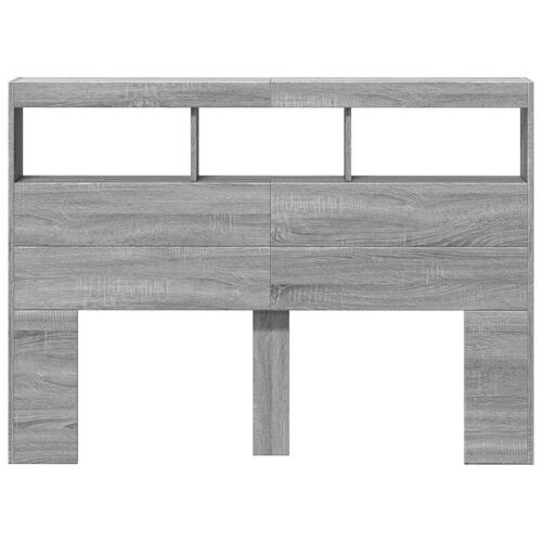 Sengegavl med opbevaring og LED-lys 140x17x102 cm grå sonoma-eg