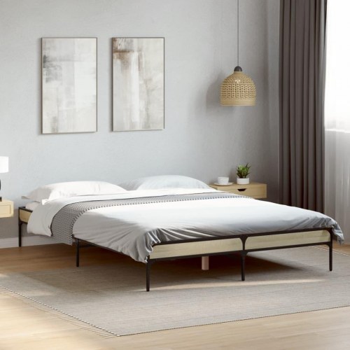 Sengestel 135×190 cm i konstrueret træ og metal - sonoma-eg