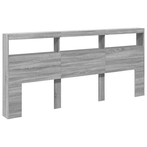 Sengegavl med opbevaring og LED-lys 220x17x102 cm grå sonoma-eg