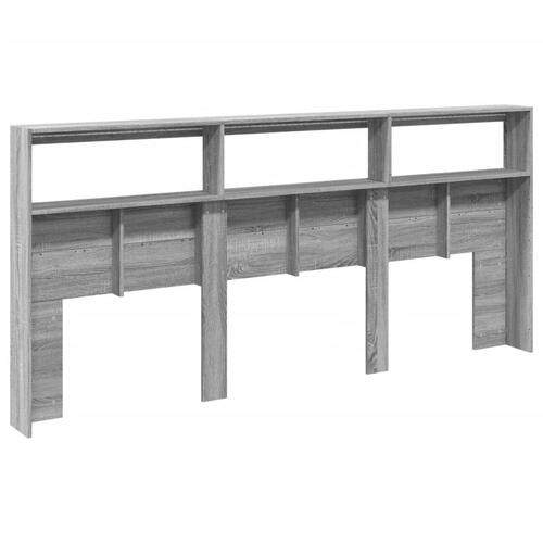 Sengegavl med opbevaring og LED-lys 220x17x102 cm grå sonoma-eg