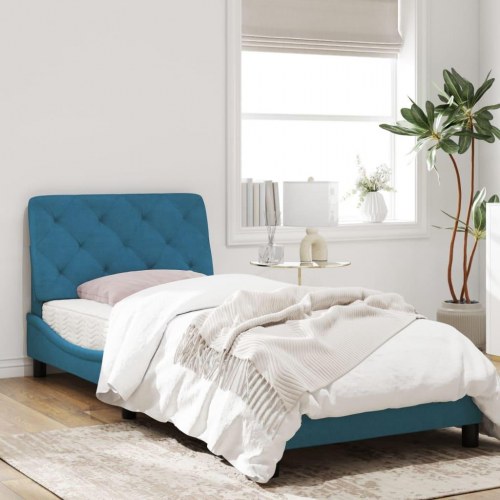 Sengeramme med LED i velour 80x200 cm - blå