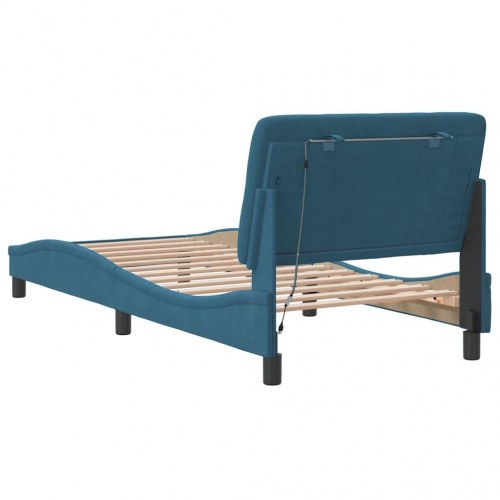 Sengeramme med LED i velour 80x200 cm - blå