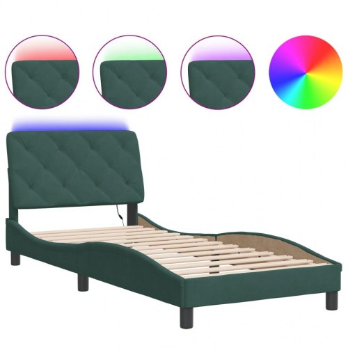 Sengeramme med LED uden madras 90 x 190 cm - mørkegrøn