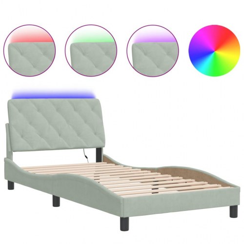 Sengeramme med LED uden madras 100 x 200 cm velour - lysegrå