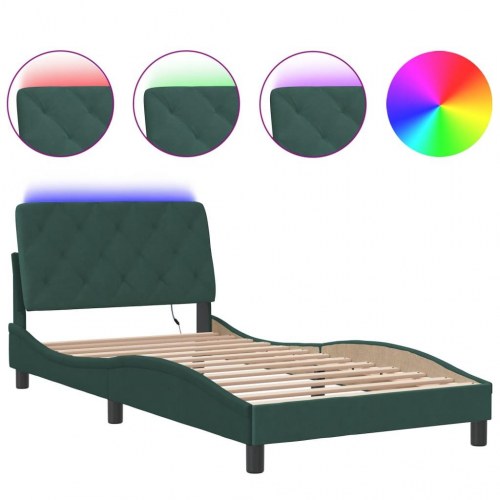 Sengeramme med LED uden madras 100 x 200 cm - mørkegrøn
