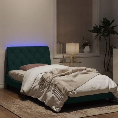 Sengeramme med LED uden madras 100 x 200 cm - mørkegrøn