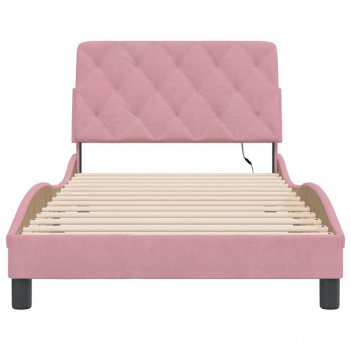 Sengeramme med LED i velour 100 x 200 cm uden madras - lyserød
