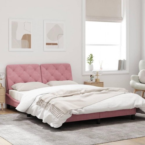 Sengeramme med LED 140 x 190 cm uden madras - lyserød