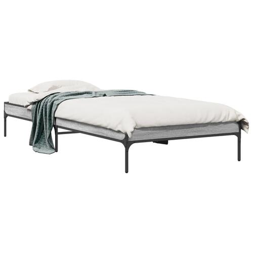 Sengeramme 90x190 cm konstrueret træ og metal grå sonoma-eg