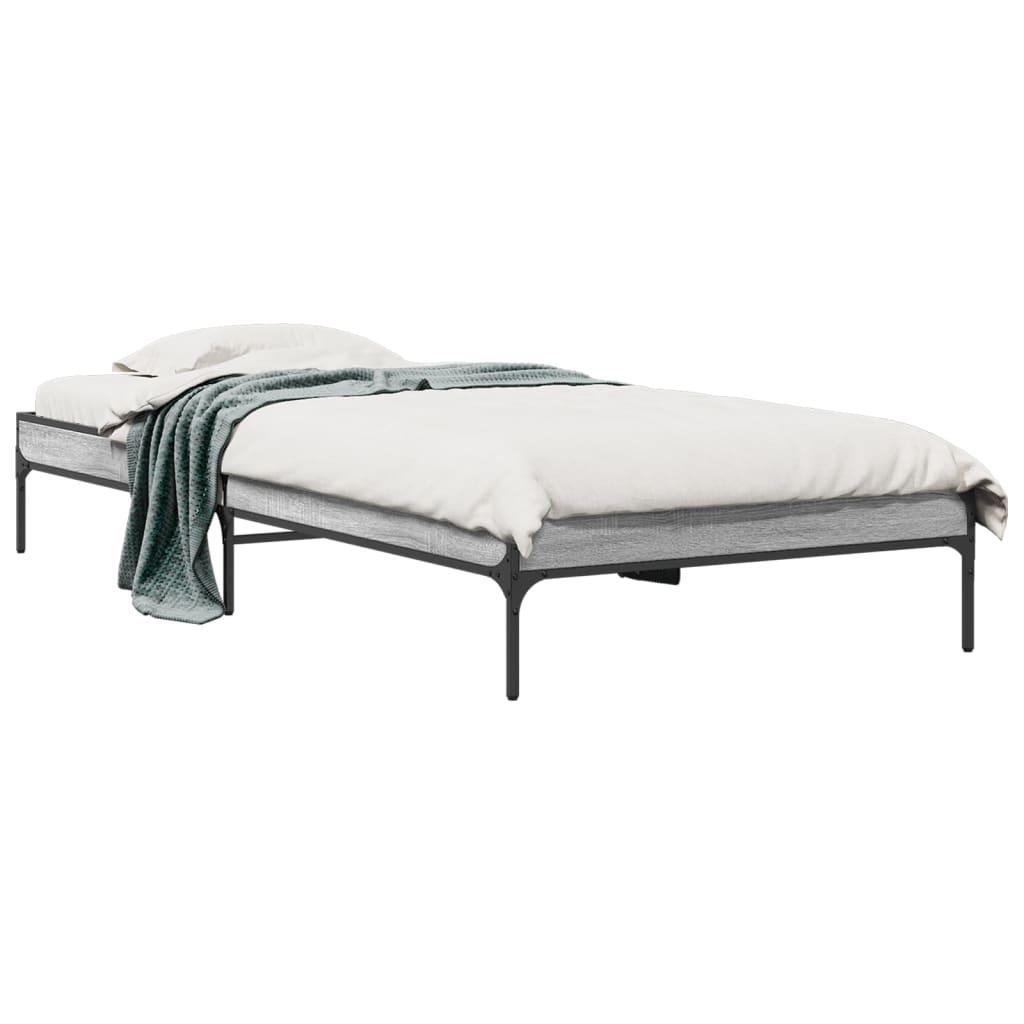 Sengeramme 90x190 cm konstrueret træ og metal grå sonoma-eg